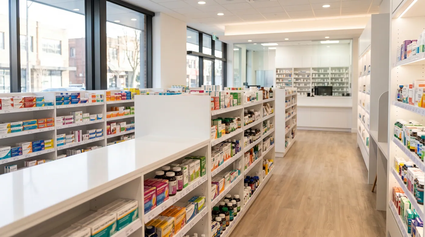 Rayons d'une pharmacie moderne